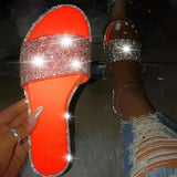 Sandals Women Flip Flops Rhinestone Flat Sandals Ladies Slippers Shoes Female Round Toe Luxury Bling Sandalias