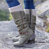 Breakj Autumn And Winter Trouser Boots Women Large Size Thick And High-Heeled Boots Belt Buckle Fashion Thin Boots