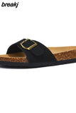2023 New Summer Beach Holiday Women Cork Slipper Casual Buckle Non-slip Outside Nubuck Leather Slip on Slides