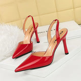 Breakj Simple Summer High Heels Shallow Pointed Hollow Back Empty Tripping Strip A Word Sandal High