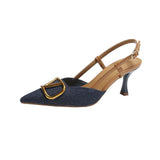Breakj Wind High Heels 2024 New French Shallow Pointed With Thin Denim High Heel Sandals Summer