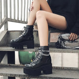 Gothic Ankle Boots Zip Punk Style Platform Shoes Goth Winter Lace-up Booties Chunky Heel Sexy Chain 2020