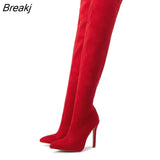 Winter Women Over The Knee Boots Fashion Slim Leg Thigh High Shoes Sexy Pointed Toe Zip Stiletto Heels Botas Beige