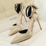 Shoes Bow Woman Pumps Silk High Heels Women Shoes Stiletto Red Wedding Shoes Women Heels Women Sandals Free