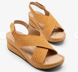 2023 New Sandals Women's Slope Heel Stitches Breathable Velcro Hollowed-Out Large Size Women's