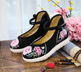 Breakj White Sole Embroidered Cloth Shoes High Heel Slope Canvas Embroidered Women's Singles Shoes Lace Retro National Style Cloth