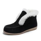 Ankle Boots Suede Leather Boots Warm Fur Casual shoes Winter Boots Slip-on Snow Boots for Women Flat Wool Boots Women