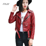 Pu Leather Jacket Women Fashion Bright Colors Black Motorcycle Coat Short Faux Leather Biker Jacket Soft Jacket