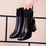 Black Thick High Heel Ankle Boots Women New Pointed Toe Keep Warm Elegant Short Booties Ladies Ankle Buckle