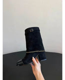 Breakj New Round Head Thick With Super High Heel Chain Large Size Tube Ankle Boots Fashion Show Women's