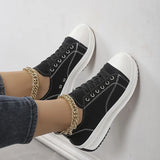 Breakj Casual Single-Shoe Women 2025 Spring And Autumn New Round Head Tie With Thick Bottom Low Help Canvas Single