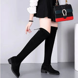 Autumn And Winter New Knee-Length Flat-Soled Mid-Heel Korean Version Of Comfortable Black Elastic High