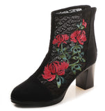 Breakj Boots Ankle Boots Embroidered Cloth Shoes Spring High Heels Velvet Canvas Thick Heel Plus Size Short Leg