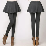 Women's False two-piece Fold Pleated Legging Mini Skirts Winter Sexy Leggings Grey Black Slim Fit Stretch