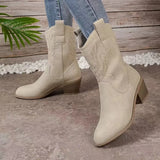 Breakj Women's Embroidery Sleeves Vintage Boots Vintage Mid-Cute Head Western Cowboy Boots For Fall/Winter