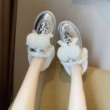 Boots 2020 Winter New Rhinestone Bow Flat-bottomed Fashion Korean Version Cover Foot Students Maomao Cotton