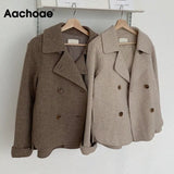 2021 New Fashion Women Elegant Double Breasted Long Sleeve Wool Coats Autumn Winter Chic Casual Solid Color
