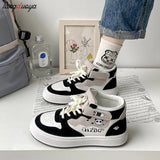 shoes Women's Mid Top Casual Shoes 2024 Spring Autumn Versatile Breathable Sneakers Thick Soled Shoes Woman