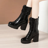 Martin Boots 2023 Autumn / Winter Cheongsam Walking Shoes Tie English Style Thick Heels Lacquered Leather Boots Women's Short