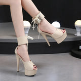 Breakj Model Shoes Fine Heel Sexy Black Waterproof Table 13Cm15cm Hate Sky High Heel Sandals Female