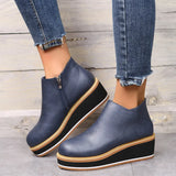Women's Autumn Boots Round Toe Comfortable Platform Shoes Non-Slip Casual Lady Ankle Boots Side Zip Retro Female Mujer