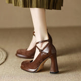 Women Sexy High Heels Leather Thick Soled Platform Bottom brown Black Work Shoes Woman Dress Wedding Pumps Zapatos Tacon