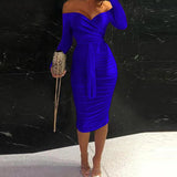 Fashion Solid Ladies Long Sleeve Bodycon Dress Sexy Hollow Out Women Party Dress Spring Autumn New Elegant Off Shoulder