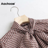 Vintage Printed Office Wear Blouse Shirt Women Bow Tie Collar Long Sleeve Chic Tops Ladies Casual Loose