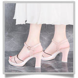 Heel Sandals 2023 Summer New White High Heel Women's Shoes Fashion Versatile One Word Buckle In The Heel Fish Mouth Shoes