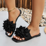 Breakj Square Head Flat-Bottom Slippers Fashion Flowers Lazy One-Legged Pedal-To-Ed Drag Casual Beach