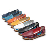 Sen Loafers Round Toe Flat Shoes Women Shoes National Wind Shallow Mouth Floral Flower Comfortable Soft Bottom