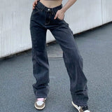 Waist Pants Jeans for Women Loose Wide Leg Jean Streetwear Woman Denim Pants Casual Straight Pants Distressed Solid