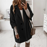 Solid Color Lapel Thick Coat Fall Winter Fashion Mid-length Buttons Cardigan Coat Elegant Office Lady Warm New Loose