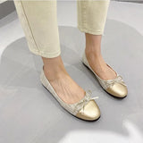 Big Size Bowtie flat shoes woman round toe crystal glitter slip on loafers soft bottom bow ballet flats ladies OL
