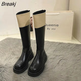 Autumn Winter Shoes Women Long Boot Shoes Thick Sole Knight Knee High Boots Designer Round Toe PU Leather