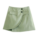 Elegant Green Skirt Suits Women 2021 Fashion Cropped Pocket Notched Blazer Buttons Asymmetrical Mini Skirts Female