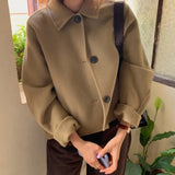 2021 Autumn Winter Women Elegant Solid Color Wool Coats Chic Turn Down Collar Long Sleeve Coat Female Chic Outerwear