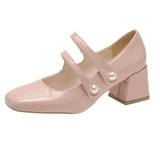 2024 New Mary Jane Women's Shoes With Retro Square Head And Thick Heels With British Students Buckle Fashionable High-Heeled Single