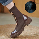 Women Boots Spring Winter Shoes Fashion Design Shoes Platform Boots Brown Black Leather Botas Button Ankle Boots