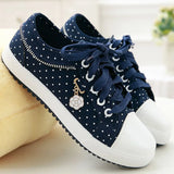 Women Denim Canvas Flats Casual Vulcanized Female Fashion Summer Lace-up Sneakers Ladies Chain Metal Platform Comfort