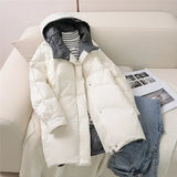 Winter Soft Fluffy Hooded Splicing Colour New Down Jacket Women White Duck Down Warm Coat Loose Warm Bread Clothes