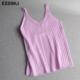 v-neck knit camis 2020 Summer Slim Women BAISC Tops female short female Sexy solid casual sleeveless t-shirt