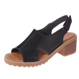 Sandals Summer Ladies Peep Toe Pu Leather Shoe Chunky Heels Slingbacks Woman Non Slip Buckle Strap Casual Female