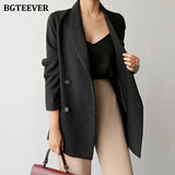 Autumn New Fashion Notched Collar Women Blazer Elegant Long Sleeve Loose Double Breasted Female Suits Jackets