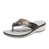 Breakj Flip-Flop Metal Buckle Beach Sandals Women's Slope And Leisure Women's Cool Slippers Non-Slip Round Head