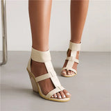 Women PU Leather Gladiator Shoes Super High Heel Sandals Peep Toe Zipper Thick Heel Ladies Sandals Summer White