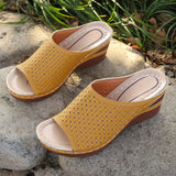 Breakj Women Large-Size Slopes And Summer New Fish Mouth Hollow Breathable Wear Thick-Bottomed Slippers