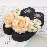 Handmade Slippers Summer Flip Flop Flowers Decoration Female Flip Flops High Heel EVA Bohemia Beach Sandal Slippers