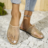 Breakj Slippers Female Xia Flat Bottom Fashion Wear Simple Large Size Cool Drag Hollow Breathable Mesh Gauze Female Cool