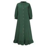 Elegant Button Ruffle Dress Women's Autumn Sundress ZANZEA Casual 3/4 Sleeeve Midi Vestidos Female Solid Robe